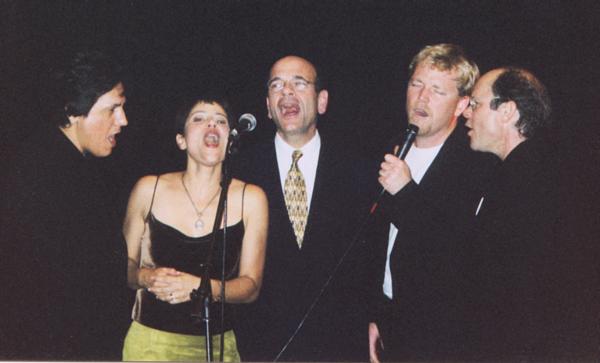 Beltran, Dawson, Picardo, RDM, and Phillips singing at GB 2001